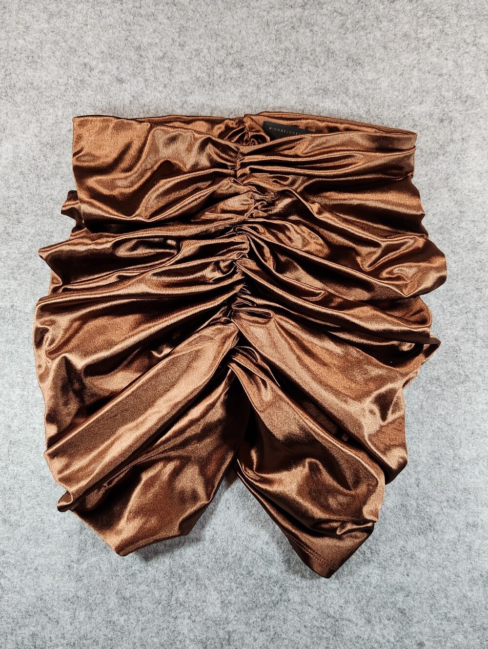 Revolve Michael Costello Brown Bronze Satin Ruched Mini Skirt Size Small
